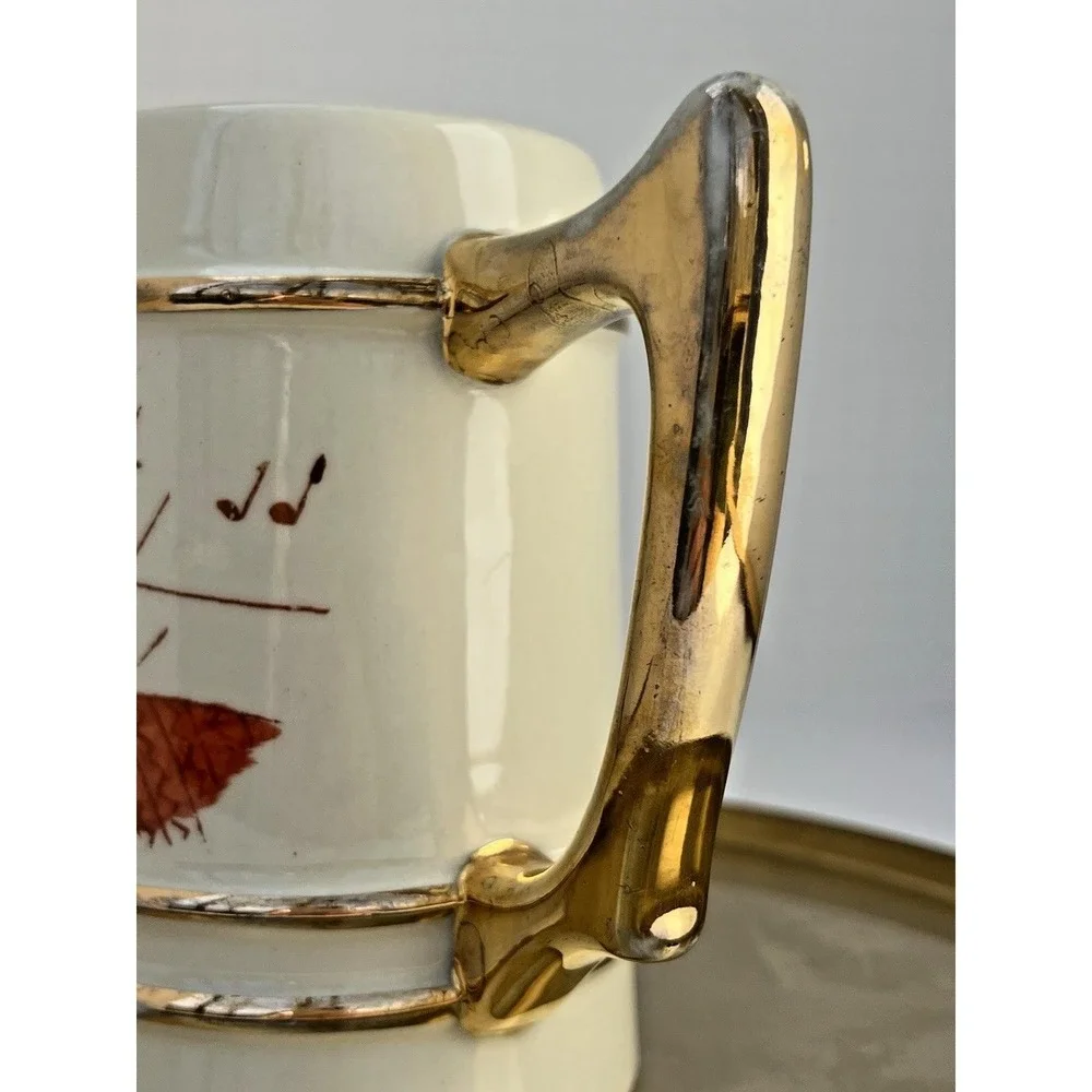 Beer Stein Barbershop Quartet Musical Theme Ceramic Gold Trim Vintage 5 5‎ inch